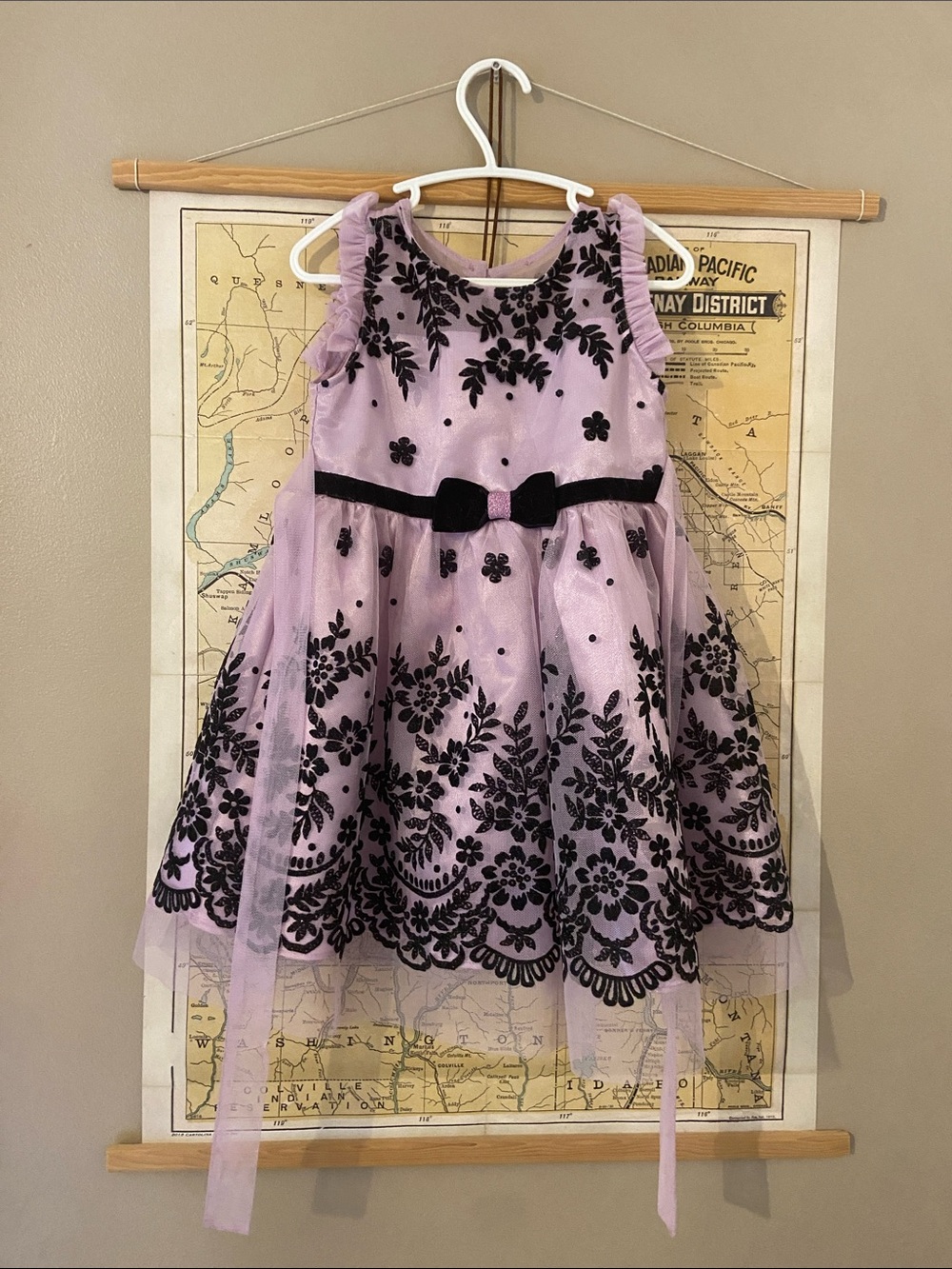 Lilac mesh black velvet formal dress 3T